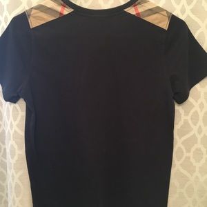 Boys Burberry Check Shoulder Patch Tee Navy 12Y
